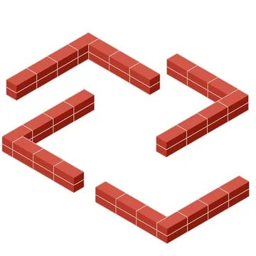 Red brick wall in isometric view. Construction of the building. Ilustración de archivo