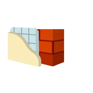 Red brick wall in isometry with layers of plaster and insulation. Stock Illustration
