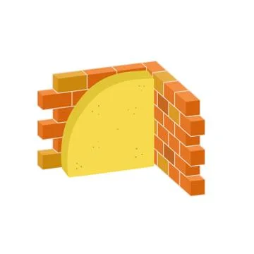 Red brick wall with layers of plaster and insulation. Material for home repai イラスト素材