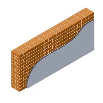Red brick wall with layers of plaster and insulation. Material for home repai Stock Illustration