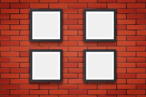 Red brick wall with picture frames Stock Illustration