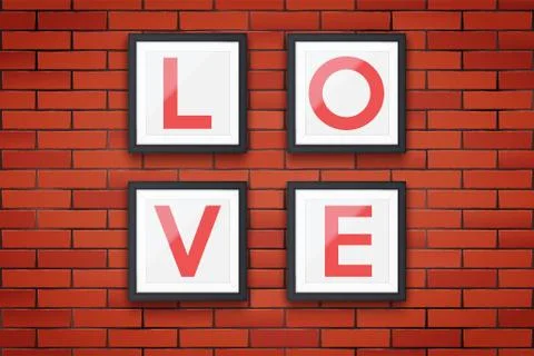 Red brick wall with picture frames Illustrazione stock