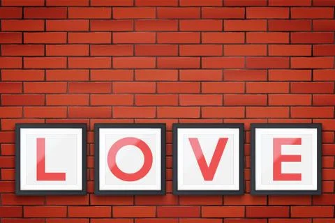 Red brick wall with picture frames Stock Illustration