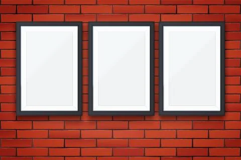 Red brick wall with picture frames Illustrazione stock