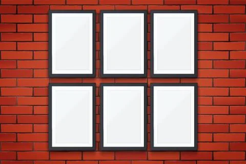 Red brick wall with picture frames Illustrazione stock