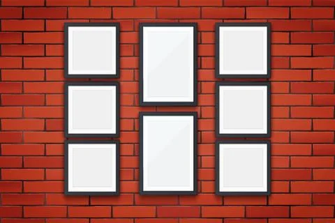 Red brick wall with picture frames Illustrazione stock