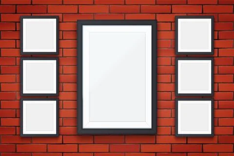 Red brick wall with picture frames Illustrazione stock