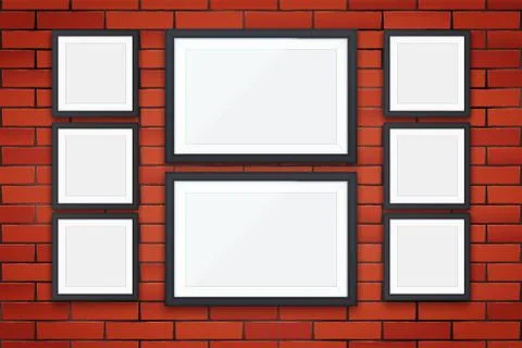 Red brick wall with picture frames Illustrazione stock