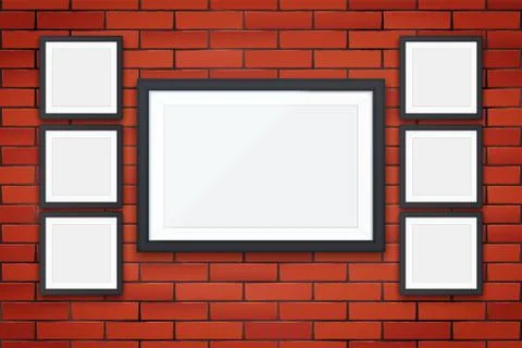 Red brick wall with picture frames Illustrazione stock