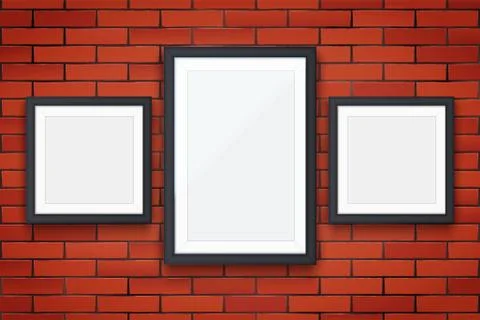 Red brick wall with picture frames Illustrazione stock