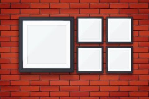 Red brick wall with picture frames Illustrazione stock