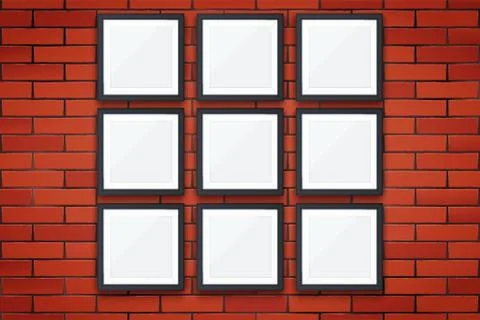 Red brick wall with picture frames Illustrazione stock