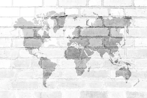 Red Brick wall texture background Soft tone White color with world map Stock Illustration