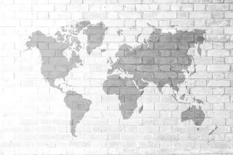 Red Brick wall texture background Soft tone White color with world map 库存插图