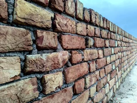 Red Brick Wall Texture Perspective Angle Close Up Foto stock