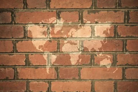 Red Brick wall texture surface vintage style with world map Stock Illustration