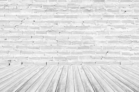 Red Brick wall texture surface with Wood terrace Stock-Fotos