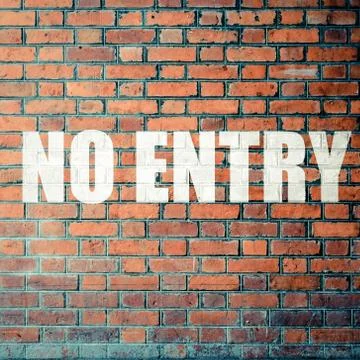 Red Brick wall texture with a word No Entry Foto stock