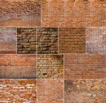 Red brick wall textures collection Stock Photos