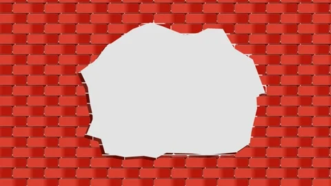 Red brick wall with torn hole in center Stock Footage 309921053