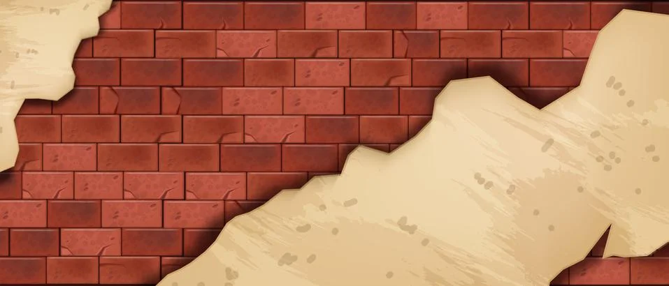 Red brick wall vector background, stone block texture, brown rock tile Illustrazione stock