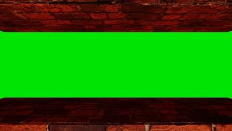 Red brick walls move up and down to reveal a green clean background. 3d render l Stock Footage 311720865
