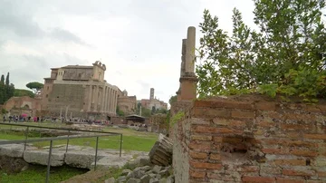 The red brick walls on the side of the Roman Forum in Rome in Italy Stock Footage 85488941