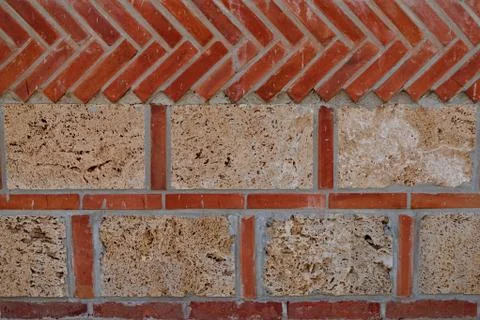Red bricks and brown blocks architecture Stock Photos
