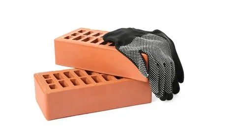 Red bricks and glove on white background Stock Photos