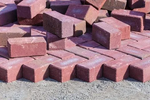 Red bricks on a construction site Stock Photos