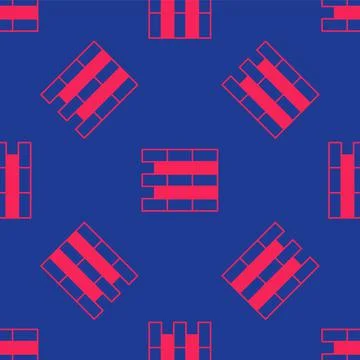 Red Bricks icon isolated seamless pattern on blue background. Vector Stock Illustration