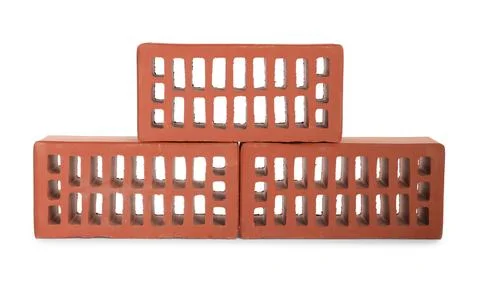 Red bricks isolated on white. Construction material Stock Photos