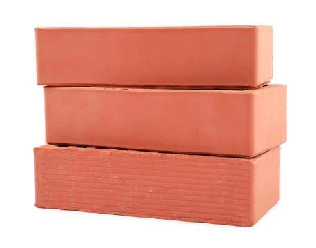 Red bricks isolated on white. Construction material Stock Photos