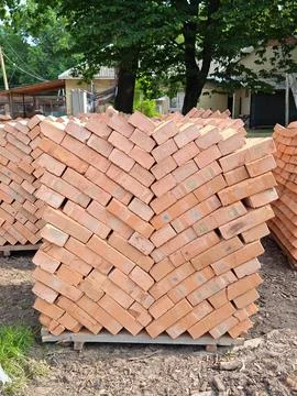 Red bricks stacked on top of each other Stock Photos