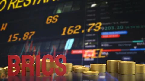 The Red  Brics and Gold  coins for Business concept 3d Rendering.. Stock Illustration