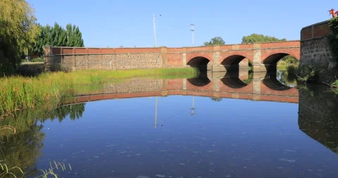Red Bridge, built in 1838 by convict labour, Campbell Town, Tasmania, Australia Stock Footage 163028092
