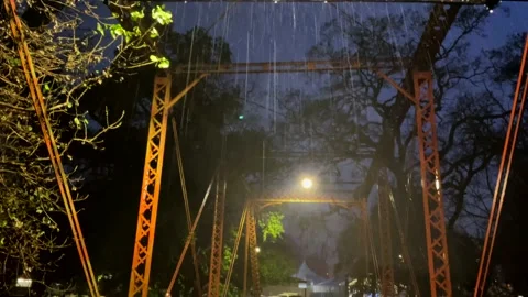 Red Bridge During Evening Rain Shower in California Video stock 229915590
