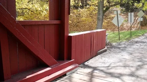 Red bridge interior in a forest Stock-Footage 141765282