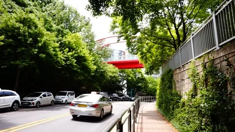 Red Bridge, Light Traffic, in Leafy Suburb, 2/2, HD Stock Footage 195923816