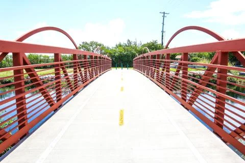 Red bridge located outside of Biscayne National Park in Homestead, Florida, B Stock Photos