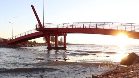 Red Bridge over the Lagoon Stock Footage 267694905