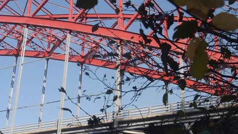 Red Bridge Pan Stock Footage 129848781