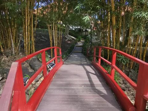 Red Bridge Pathway Stock Photos