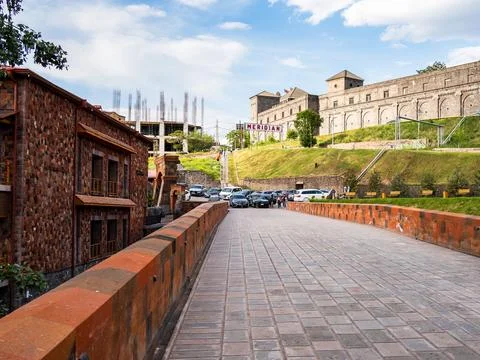 Red Bridge surface and view of Noah brandy factory 스톡 사진