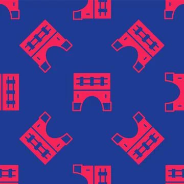 Red Bridge for train icon isolated seamless pattern on blue background. Vector Stock Illustration