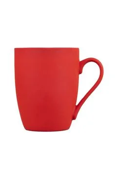 Red bright ceramic mug with handle closeup isolated on white background Stock Photos