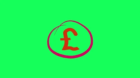 Red British Pound Icon in Circle on Green Financial Background Stock Footage 311117748