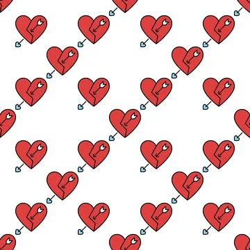 Red Broken Heart with Arrow vector Lost Affection modern seamless pattern Stockillustratie