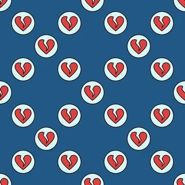 Red Broken Heart in Circle vector Breakup colored seamless pattern 스톡 일러스트