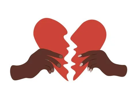 Red broken heart in hands man and woman. Reconciliation concept.Restore love Stock Illustration